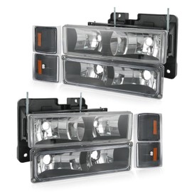 RUIANOMG Headlights Assembly Replacement For Chevy Silverado Suburban Tahoe C10 C/K 1500 C2500 C3500 1994-1998, Black With Amber Reflector