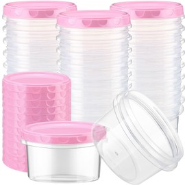Sieral 36 Pack 8 oz/ 250 ml Freezer Containers with Lids Plastic Twist Top Deli Jars Reusable Freezer Storage Containers for Food Round Wide Mouth Lunch Snacks (Pink)