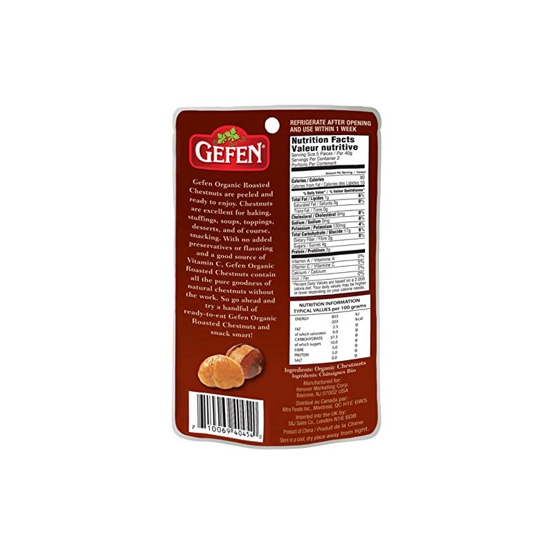 Gefen Organic Whole Roasted & Peeled Chestnuts, 3OZ (24 Pack)