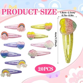 LAJUP Children's Multicoloured Hair Clips Girls Glitter, Pack of 20 Mermaid Butterfly Rainbow Flowers Hair Accessories, Cute Hair Clip Small for Birthday Party Gift