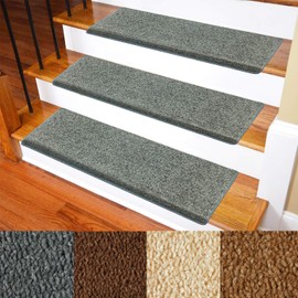 Patavin Carpet Stair Treads – Non-Slip Bullnose Carpet for Stairs – Indoor Stair Pads – Self-Adhesive – Skid Resistant & Washable – 14- Pack Grey 10" x 30"x 1.3"