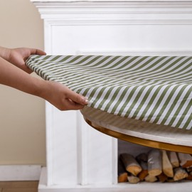 Round Vinyl Fitted Tablecloth with Flannel Backing Elastic Edge Design Table Cover Waterproof Oil-Proof PVC Table Cloth Stain-Resistant Wipeable for Round Table