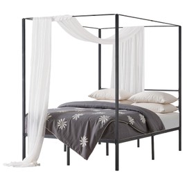 VEVOR Canopy Bed Frame Full Size, Metal Canopy Bed with Four Posters Design, Heavy Duty Steel Slats Support, Underbed Storage Space, No Box Spring Needed, Easy Assembly, Black