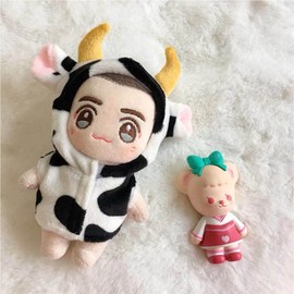 niannyyhouse Cotton Doll Clothes, 5.9 inches (15 cm), Doll Clothes, Top and Shorts, Set of 2, Cow Clothes, Doll Baby Clothes, Black and White Flowers, For Stuffed Animals (15 cm, white)