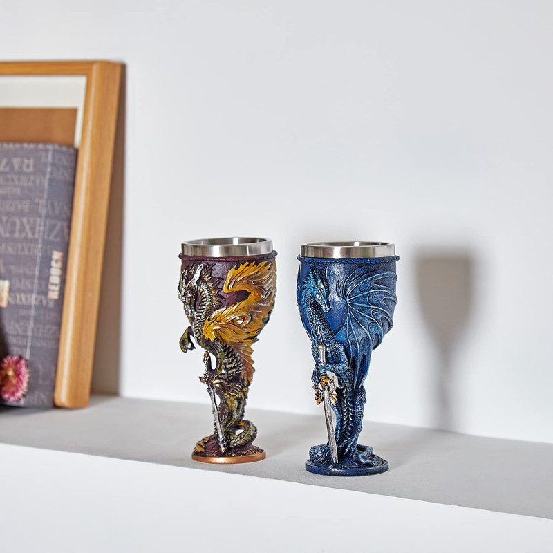 OTARTUDE Medieval Blue Dragon Goblet Stainless Steel Dungeons and Dragons