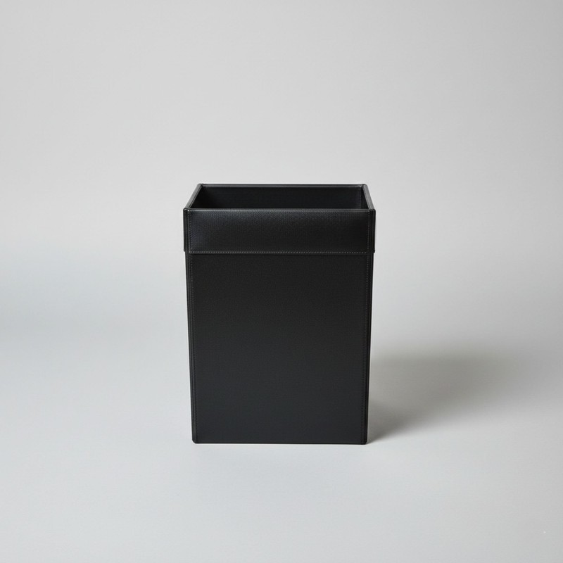 Classic Black Leather Square Waste Basket