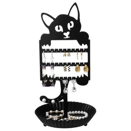 AojSup Cat Earring Holder - Earring Tree Organizer for Girls, Cute Cat Shaped Jewelry Stand with 36 Holes for Studs & Dangles, Metal Hanging Organizer for Necklaces & Rings (14.17" x 7.2" x 7.2")