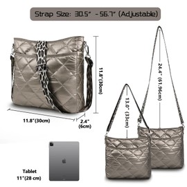 WiseBoy Quilted Crossbody Bag, Puffy Crossbody Purses with Wide Strap, Cotton Quilted Shoulder Bags for Women - Bronze