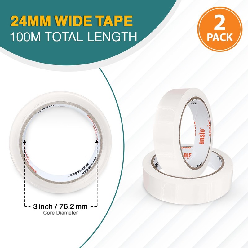 ANSIO Cellotape Clear Packing Tape 24mm x 50m - Pack