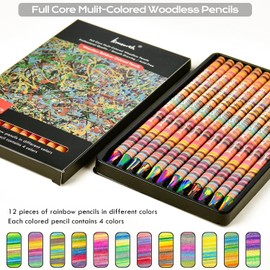 Brusarth Woodless Full Core 4-in-1 Rainbow Colored Pencils, 12 Pack