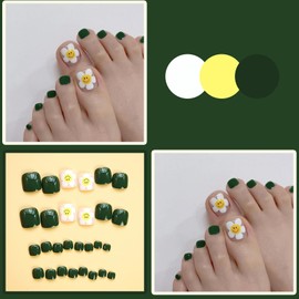 Boloshine Pack of 24 Artificial Toenails, Square Short, Full Cover False Toenails Tips, French Artificial Toenails, Natural False Toenails for Women and Girls (Glory of Summer)