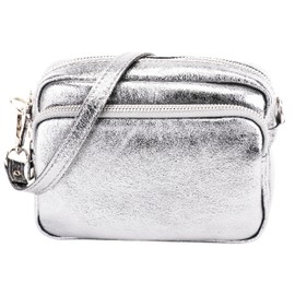 SH Leder Genuine Leather Shoulder Bag Clutch Small Bag Evening Bag Everyday Bag with Adjustable Shoulder Strap 18 x 13 cm Pia G394, silver