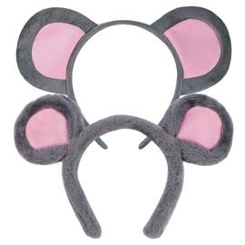 Tihebax 2Pcs Mouse Ears Headband Gray Mouse Ears Rat Ears Headbands for Adult Women Girls Fuzzy Mouse Ears
