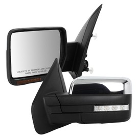 ITOPUP Tow Mirror One Pair Fits 2004-2014 For Ford F150 Pickup Driver and Passenger Side Power Adjusted Heated Turn Signal Light Puddle Light with Chrome Cap Housing Manual Folding