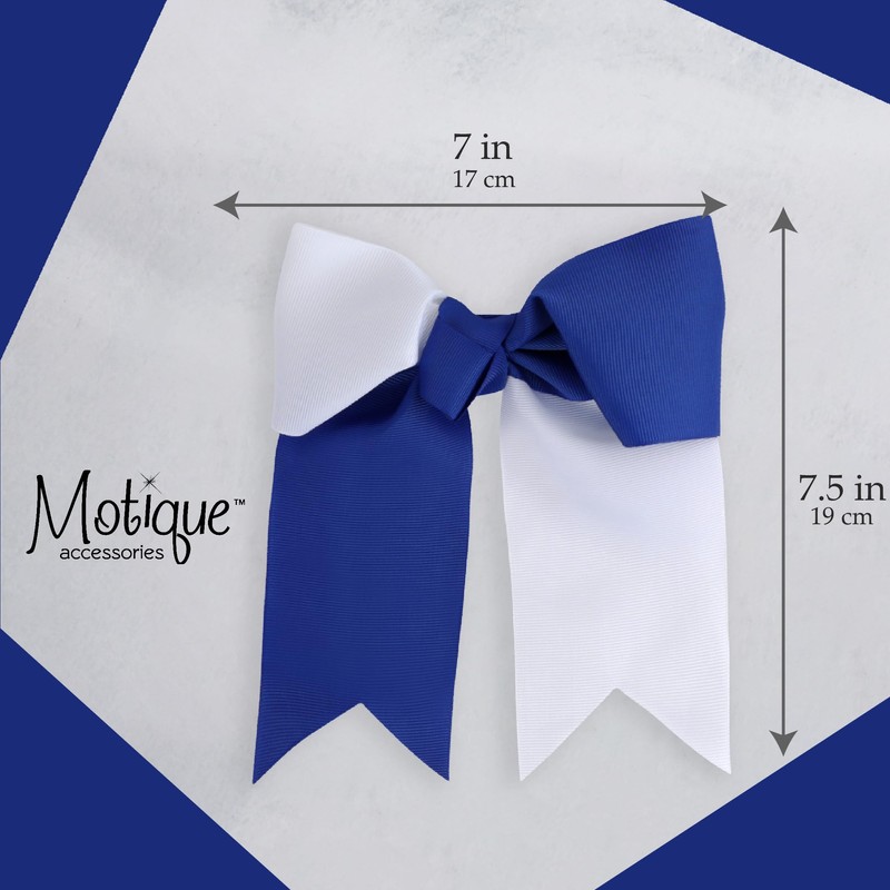 Two Tone Jumbo Bow Clip with Tails (Blue & White)