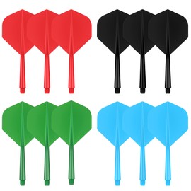 flintronic Integrated Dart Flights and Shafts, Pack of 12 Dart Flights with Shafts, for Darts with 2BA Thread, Soft Darts Accessories, Black/Red/Blue/Green (2BA)