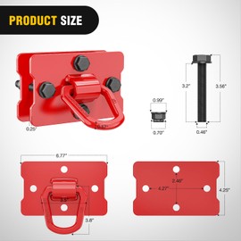 Nilight 2Pcs 1/2" D Rings for Trailers Heavy Duty Trailer Tie Down Rings, Incl. Mounting Hardware, Forged Steel Bolt-On Grab with Back Plates Compatible with Tractor RV UTV Truck, Max 12000Lbs, Red