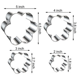 Scallop Flower Cookie Cutter Set Large - 5 Inch, 4 Inch, 3 Inch, 2 Inch - Six Petal Scalloped Edge Spring Flower Cookie Cutters Shapes Molds - Stainless Steel