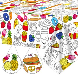 Giant Paper Coloring Tablecloth for Kids Huge Food Fun Design World Posters Activity Large Food Color-in Paper Poster Table Cover for Kids Boys Girls Preschool Kindergarten Classroom Arts and Crafts