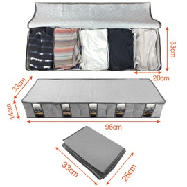 Newaner Pack of 3 Underbed Storage Boxes with Divider, Non-Woven Fabric, Foldable Storage Bag, Clothes Storage with Clear Window for Duvets, Clothes, 97 x 33 x 15 cm