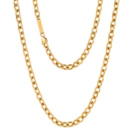 VEXXS Cable Chain Necklace, 2/3/6 mm, 18 K Gold-Plated Stainless Steel Chains for Women, Girls, Men, Boys, Jewellery Gift, 45-65 cm, Stainless Steel