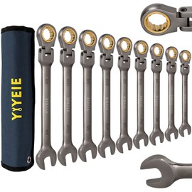 YIYEIE 9PCS Flex-Head Ratcheting Wrench Set, SAE 5/16, 11/32, 3/8, 7/16, 1/2, 9/16, 5/8, 11/16, 3/4 Inch, 72 Tooth, CR-V Steel, Swivel Ratchet Wrench with Nickel Plating