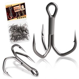 Dovesun Fishing Treble Hooks 3X Strong Professional V PTFE Coating Treble Fishing Hooks for Saltwater Freshwater 50PCS Size #2