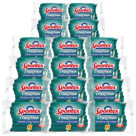 Spontex - Flexy Fresh Non Scratch Sponge Scourers - Efficient and Ultra Flexible - Special Surface and Shape - Antibacterial Protection - 32pk