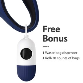 Fida Retractable Dog Leash with Dispenser and Poop Bags, 16 ft Pet Walking Leash for Medium Dog or Cat up to 44 lbs, Anti-Slip Handle, Tangle Free, Reflective Nylon Tape (M, Navy Blue)