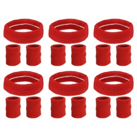 PATIKIL Sweatbands Headband Wristband, 6 Set/18Pcs Sweatband Terry Cloth for Sports Basketball Tennis Athletic Gym Working Out, Red