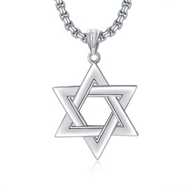 PDTJMTG Star of David Necklace Sterling Silver Star of David Necklace for Men Women with 22”+2” Stainless Steel Chain