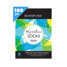 BODIPURE Premium Keratin Foot Mask – Anti-Aging, Moisturizing Socks – Cracked Heels and Dry Skin – Natural Ingredients – Pair in a Pack – (100 Pack)
