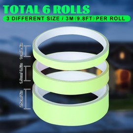 Whaline 6 Roll Glow in The Dark Tape Green Luminous Sticker Glow Warning Tape Waterproof Highlighting Rechargeable Fluorescent Tape Safety Egress Markers for Stair Treads Walls Stage Exit Sign, 59Ft