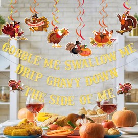 Gold Glitter Gobble Me Swallow Me Decorations Thanksgiving Dinner Decorations Friendsgiving Party Decorations Thank You Banner Happy Thanksgiving Banner Friendsgiving Decorations