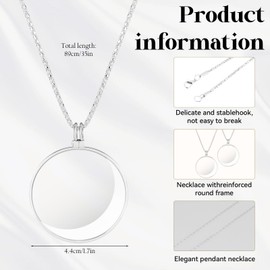 5X Magnifying Glass Necklace Vintage Magnifying Glass Pendant Necklace Monocle Lens Necklace Magnifying Glass on a Chain 1.7 Inch Diameter Glass Lens for Reading, Jewelry, Needlework