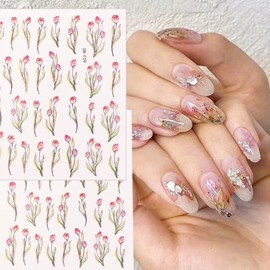 Floral Nail Art Stickers 2 Sheets Self Adhesive Tulip Design Gold Foil Nail Decals for Nail Art Nail Accessories Flower Nail Stickers Manicure Art Stickers Stickers Para uñas