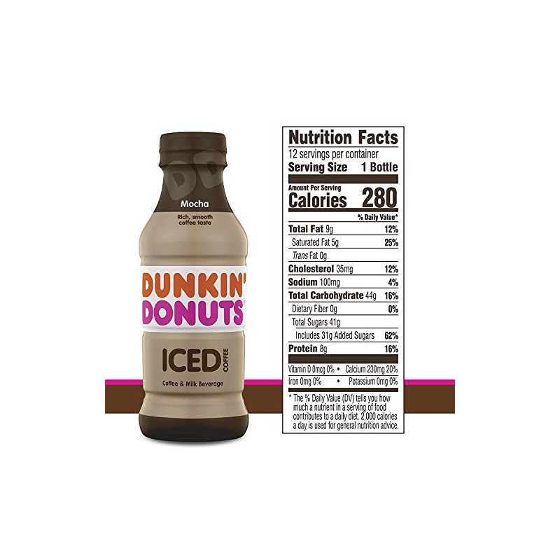 Dunkin Donuts Iced Coffee, Mocha, 13.7 Fluid Ounce (Pack of