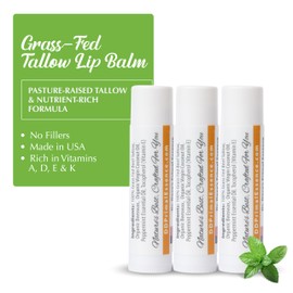 Dr. Dave's Primal Essence Dr. Dave's Primal Essence Moisturizing Tallow Lip Balm - Grass-Fed Beef Tallow with Organic Coconut Oil, Beeswax and Vitamin E - Peppermint, 3-Pack