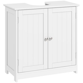 kleankin 23.5" Pedestal Sink Storage Cabinet, Freestanding Bathroom Under Sink Cabinet with U-Shape Cut-Out and Adjustable Shelf, White