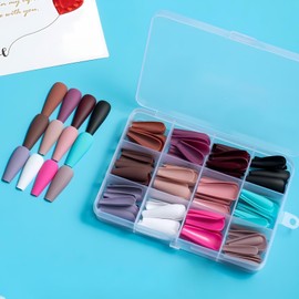 COLORBIRD Nail Tip, Long, 12 Colors, 240 Pieces, Black, Pink, Blue, Sea, Pool, Nail Tip, Simple, Stylish (Ballerina L Matte)