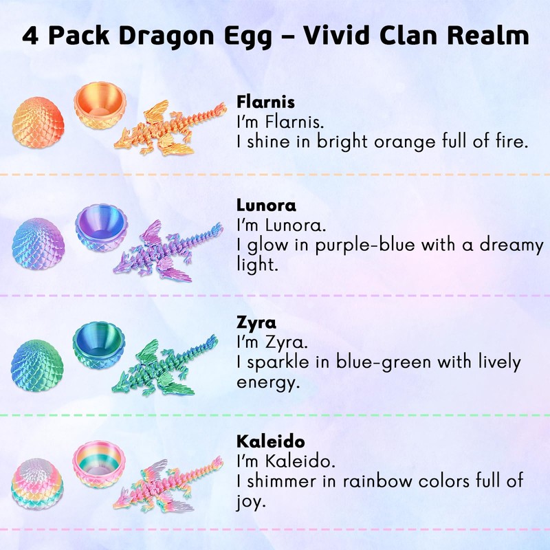 Olee Odee 4PCS Dragon Eggs with Mini Dragon Inside 3D