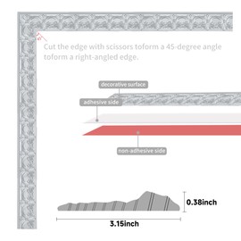 Flexible Wall Trim, 9.9 Feet Self-Adhesive Peel & Stick Molding - Cabinet Border & Mirror Frame Trim for Home Decor (Silver)