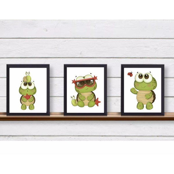Set of 3 UNFRAMED Wall Art Prints Baby TURTLES for