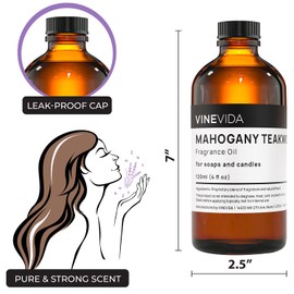 VINEVIDA [4oz] Mahogany Teakwood Fragrance Oil for Candle Making Scents for Soap Making, Perfume Oils, Soy Candles, Home Scents Oil Diffusers, Bath Scent Bomb Oils, Linen Spray, Lotions Car Freshies