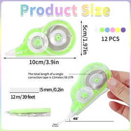 12 Pieces Correction Roller Mouse, 5 mm x 12 m Correction Mouse with Protective Cap Correction Tapes Correction Tape Set Stationery for Students Teachers Office Home (6 Colours)