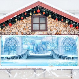 Winter Christmas Garage Door Decorations Banner - Holiday Backdrop, Winter Wonderland Castle White Snow Snowflake for 2 Car Garage - Outdoor Holiday Decorations 7x16ft