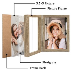 ORIVAN 3.5x5 Double Picture Frames Hinged Folding Photo Frames Vertical Stand Frames (Wood Grain)