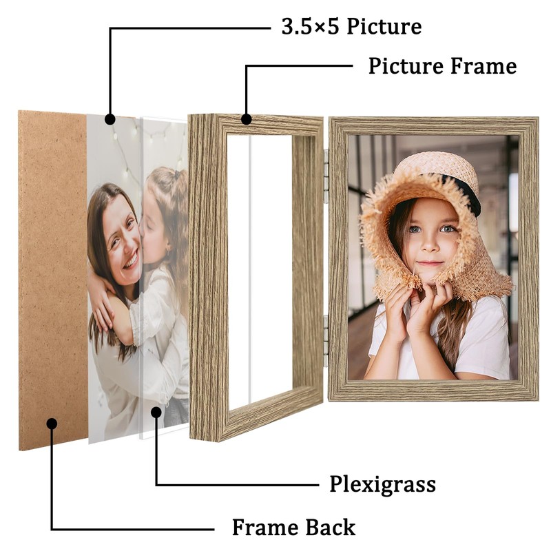 ORIVAN 3.5x5 Double Picture Frames Hinged Folding Photo Frames Vertical