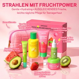 Teen Skin Care Set for Girls & Boys - 5 Step Daily Routine with Cleanser, Moisturising Toner, Glow Serum, Eye Cream & Water Cream for Oily Dry & Uneven Skin