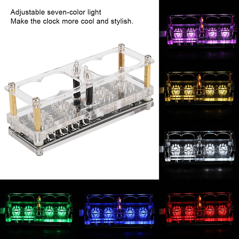 IN‑12 LED Tube Clock 4‑Bit Seven‑Color RGB LED Digital Nixie